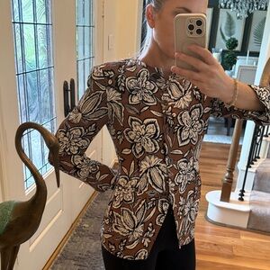 Vintage 90s Brown Women's jacket fall floral structured boxy small 4 blazer